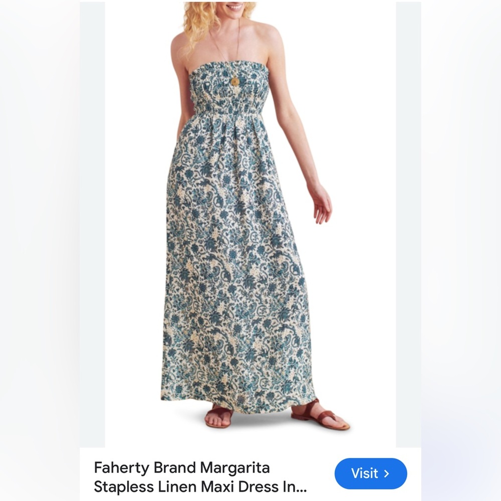 Faherty Blue and White Strapless Maxi Dress